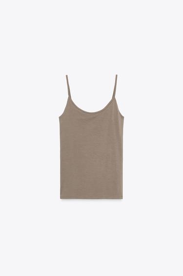 LYOCELL T-SHIRT WITH INNER TOP - camel by Zara