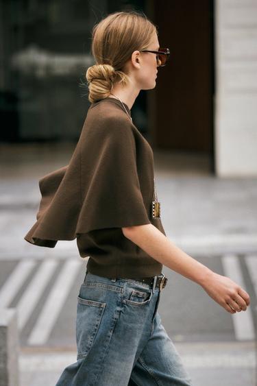 KNIT CAPE SLEEVE SWEATER - dark khaki by Zara