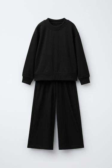 PLAIN PLUSH WIDE LEG SWEATSHIRT AND TROUSERS SET - Black by Zara