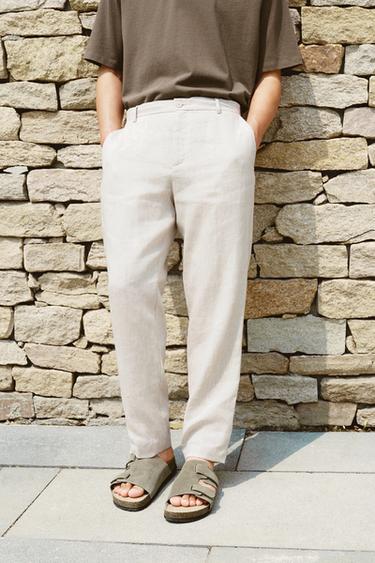 100% LINEN REGULAR FIT TROUSERS - Light beige by Zara