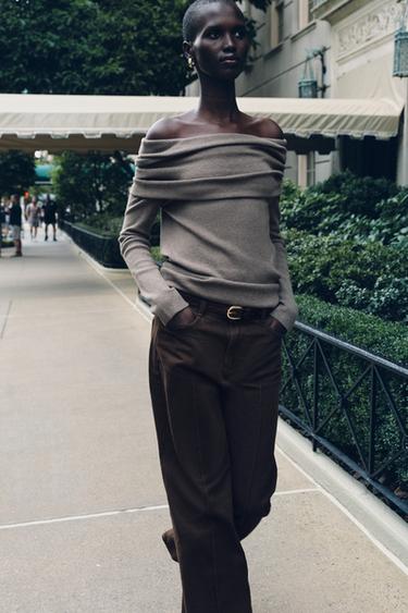 GATHERED STRAPLESS KNIT TOP - Taupe grey by Zara