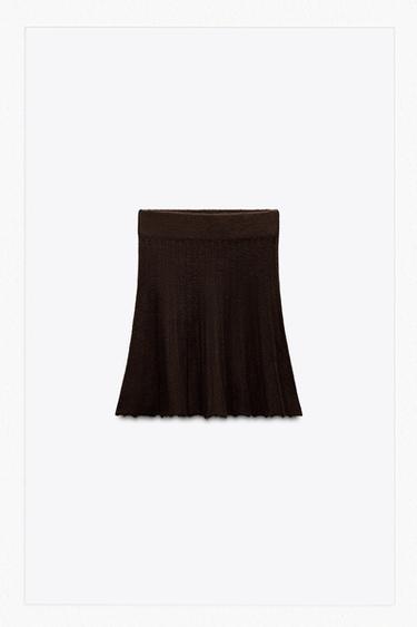 PLAIN KNIT PLEATED SKIRT - Brown by Zara