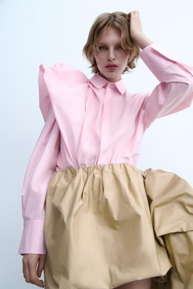 ZW COLLECTION POPLIN SHIRT WITH VOLUME SHOULDER - Pastel pink by Zara - Image 0