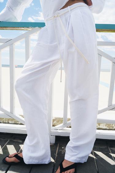 ZW COLLECTION LINEN BLEND TROUSERS - White by Zara