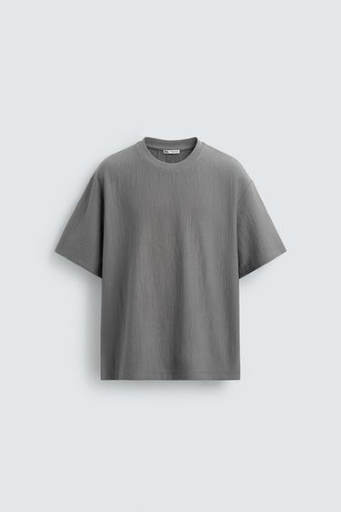 RELAXED FIT TEXTURED T-SHIRT - Grey by Zara