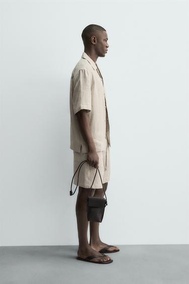 100% LINEN RELAXED FIT BERMUDA SHORTS - Light beige by Zara