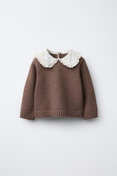 EMBROIDERED COLLAR KNIT SWEATER - Pink by Zara