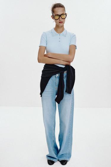 JEWEL COLLAR RIBBED POLO SHIRT - Blue by Zara