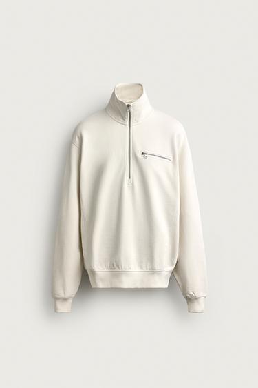 CONTRAST QUARTER-ZIP SWEATSHIRT - Bone by Zara