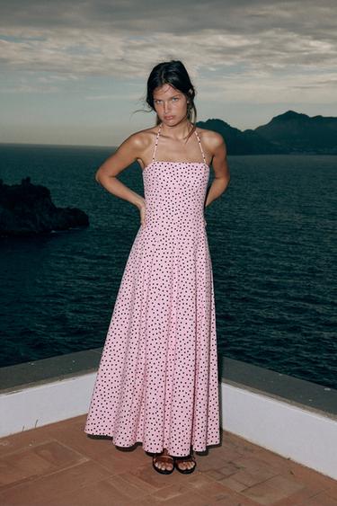 HALTER NECK MIDI DRESS WITH POLKA DOTS - Pink by Zara