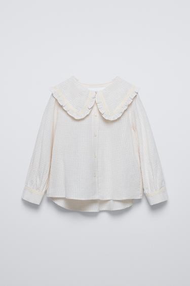 EMBROIDERED PETER PAN COLLAR SHIRT - Ecru by Zara - Image 0
