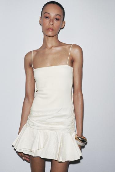 VOLUMINOUS COMBINED SHORT DRESS - Ecru by Zara