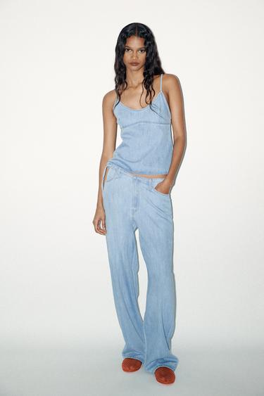 TRF PYJAMA-STYLE DENIM TROUSERS - Blue by Zara