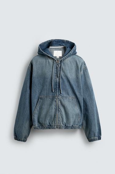 WASHED HOODED JACKET - Mid-blue by Zara