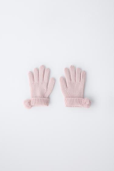 KNIT GLOVES WITH POMPOM - Pink by Zara