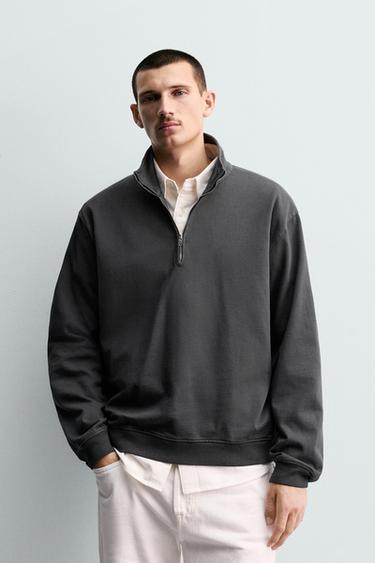 WASHED QUARTER-ZIP SWEATSHIRT - Dark grey by Zara