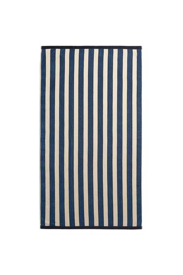 STRIPED VELOUR BEACH TOWEL - Mid-blue by Zara