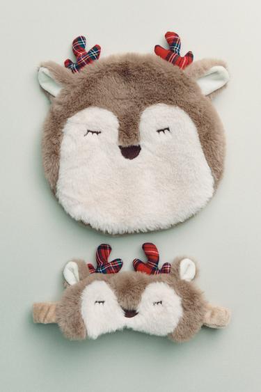 REINDEER TOILETRY BAG AND SLEEP MASK SET - by Zara