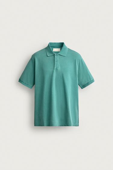 REGULAR FIT WASHED PIQUÉ POLO SHIRT - Bright turquoise by Zara