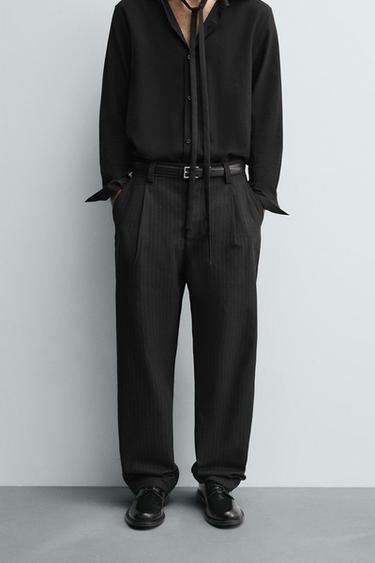 STRIPED TEXTURED CHINO TROUSERS - Blue by Zara