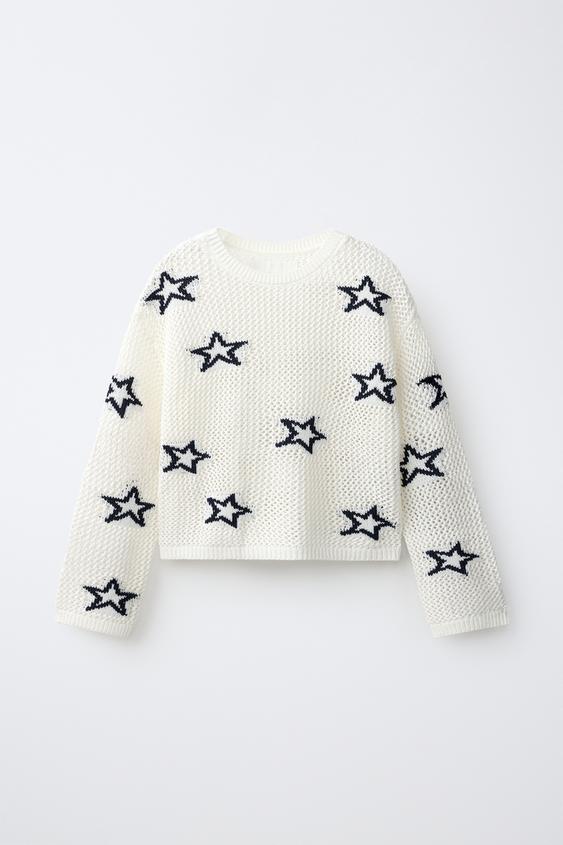 STAR PRINT ROUND NECK JUMPER - Ecru by Zara - Image 0