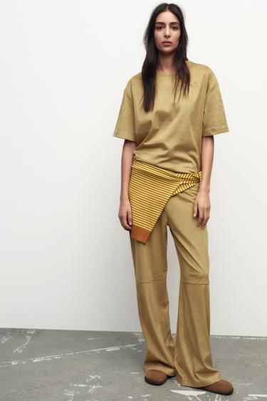 FAUX SUEDE TROUSERS - Mid-camel by Zara - Image 0
