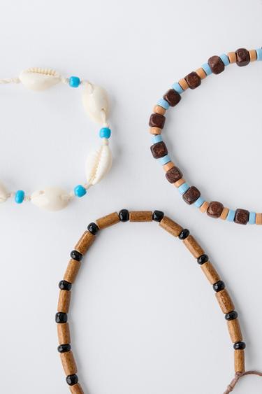 PACK OF THREE BEADED SHELL BRACELETS - Brown by Zara