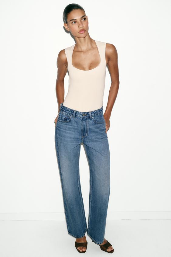 STRETCH SQUARE NECK BODYSUIT - Ecru by Zara - Image 0