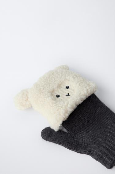 SHEEP MITTEN GLOVES - Grey marl by Zara