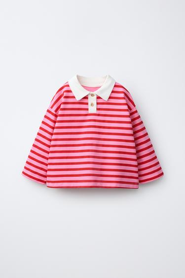 STRIPED POLO SHIRT - Mid-pink by Zara