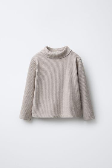 RIBBED TURTLENECK T-SHIRT - Light khaki by Zara