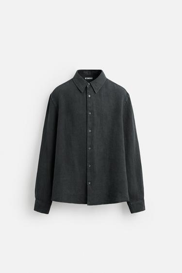 100% LINEN SHIRT - Anthracite grey by Zara