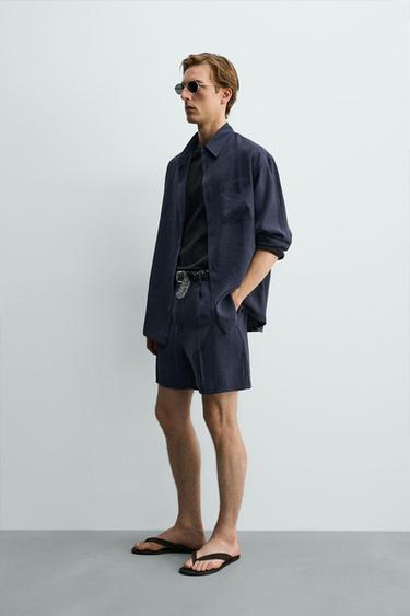 SOFT PLEATED LOOSE-FITTING BERMUDA SHORTS - Navy blue by Zara
