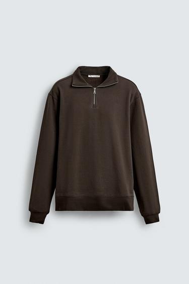 BASIC QUARTER-ZIP SWEATSHIRT - Brown by Zara