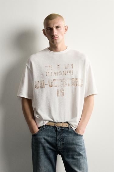 WASHED PRINT KNIT T-SHIRT - White by Zara