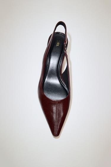 LEATHER SLINGBACK HEELS - Burgundy Red by Zara