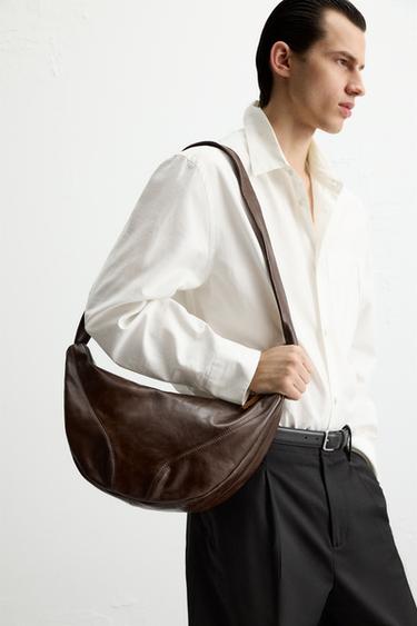 LEATHER SHOULDER BAG - Brown by Zara - Image 0