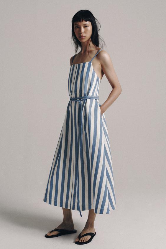 ZW COLLECTION STRIPED MIDI DRESS - Blue/White by Zara - Image 0