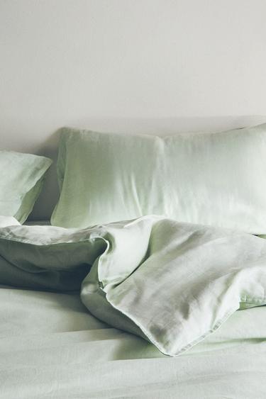WASHED LINEN DUVET COVER (140 GSM) - Light green by Zara
