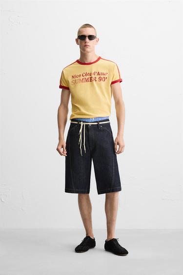 SLOGAN T-SHIRT WITH CONTRAST RIB - Yellow by Zara - Image 0