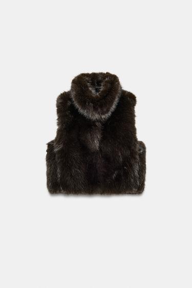 FAUX FUR GILET - Brown by Zara