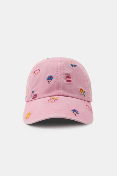 100% COTTON CONTRAST EMBROIDERY CAP - Pink by Zara