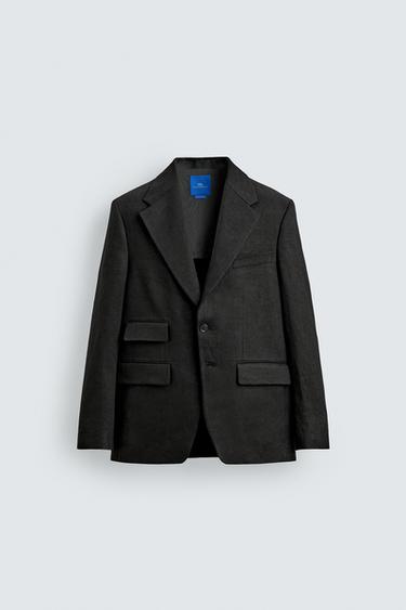 100% LINEN TWILL SUIT BLAZER AARON LEVINE X ZARA - Black by Zara