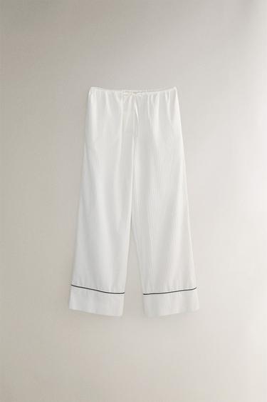 STRIPED JACQUARD TROUSERS - Oyster-white by Zara