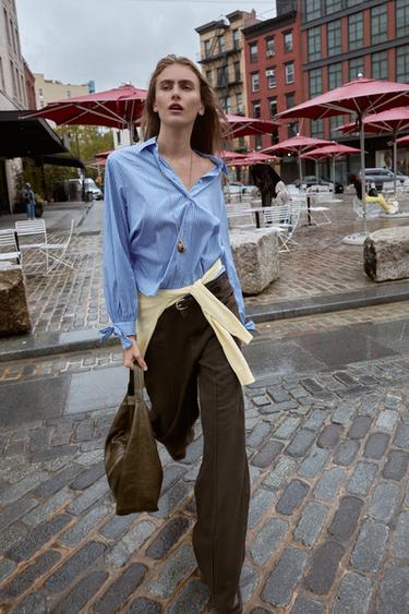 POPLIN SHIRT WITH TIES - Blue/White by Zara