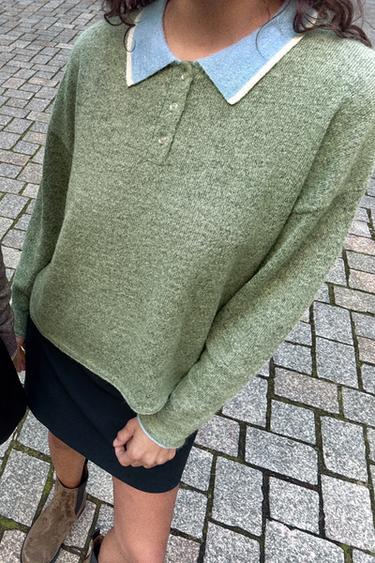 CONTRAST KNIT POLO SHIRT - Green by Zara