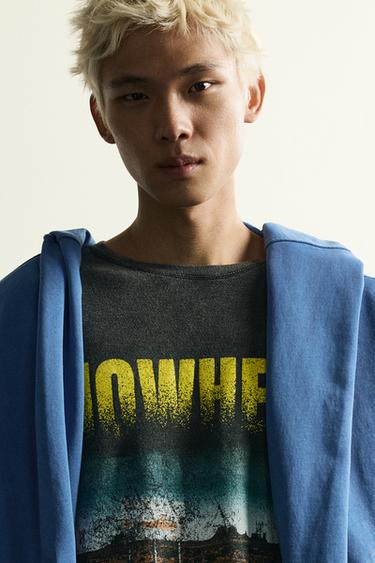 WASHED PRINT KNIT T-SHIRT - Black by Zara