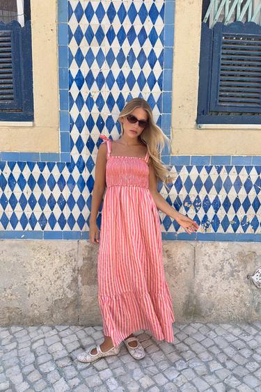 STRIPED MIDI DRESS - Pink / White by Zara