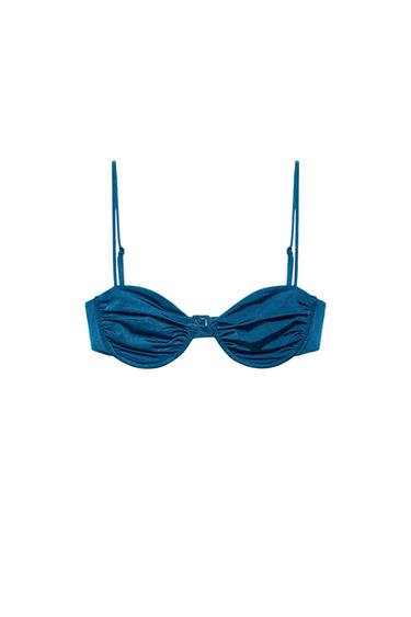 UNDERWIRED PLEATED BIKINI TOP - Blue by Zara