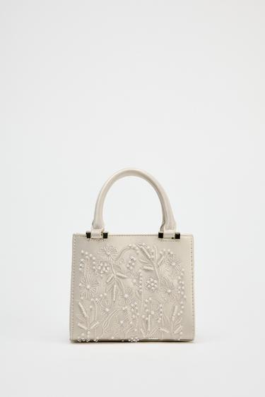 SATIN-EFFECT PEARL HANDBAG - Ecru by Zara